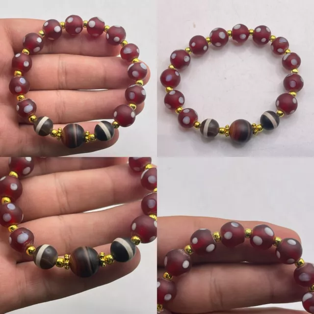 Beautiful Mosaic Glass Beads With Ancient Sulemani Agate Stone Bead Bracelet