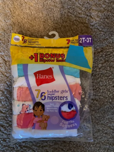 New in Package! Girls HANES Tagless Hipsters Panties Size 2T-3T 7 Pair