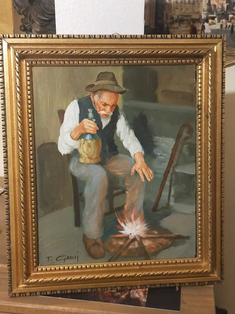 Pittura Napoletana Salernitana Tullio Grassi Vecchio Bevitore Olio Su Tela Top!