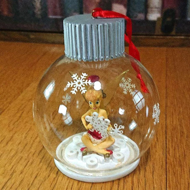 Disney Tinkerbell Santa Claus Christmas on Snowflakes Ornament Bottle Red