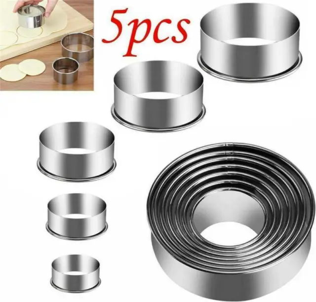 5PCS/SET Stainless Steel Round Donut Cookie Biscuit Cutter Baking Mold US New