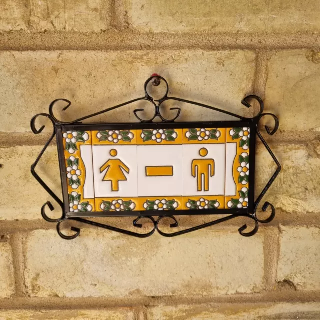 7.5 x 3.5cm Spanish Ceramic Yellow Floral Number Address Tiles & Metal Frames 3