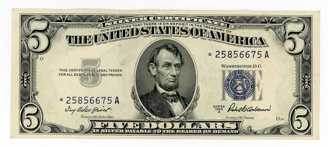 1953 A Series Five Dollar Silver Certificate AU *Star Note* Fr. 1656 $5 -1