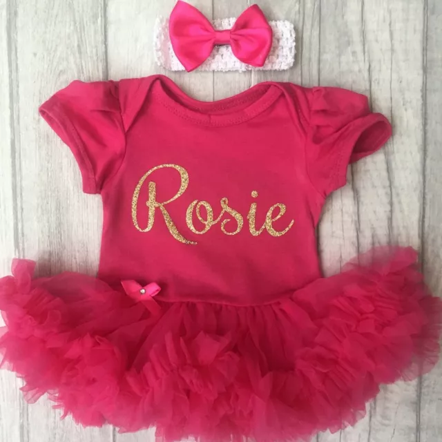 BABY PERSONALISED TUTU ROMPER, Newborn Gift, Gold Glitter Script Design