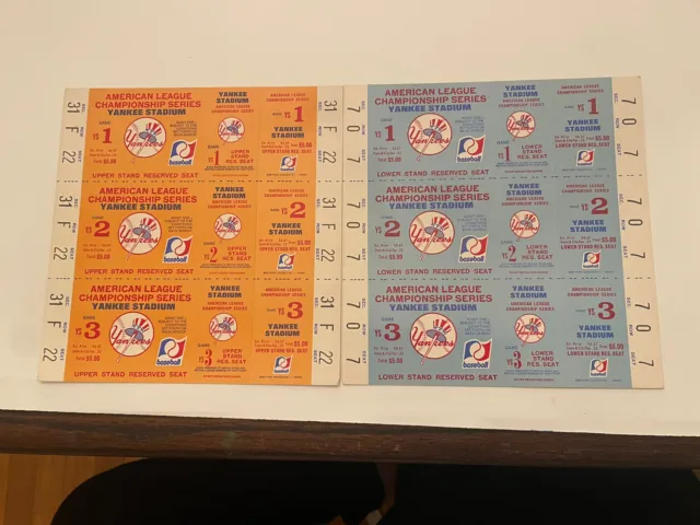 1970’s  ALCS TICKETS SHEET OF 3 ORANGE  And Blue YANKEE STADIUM phantom tix