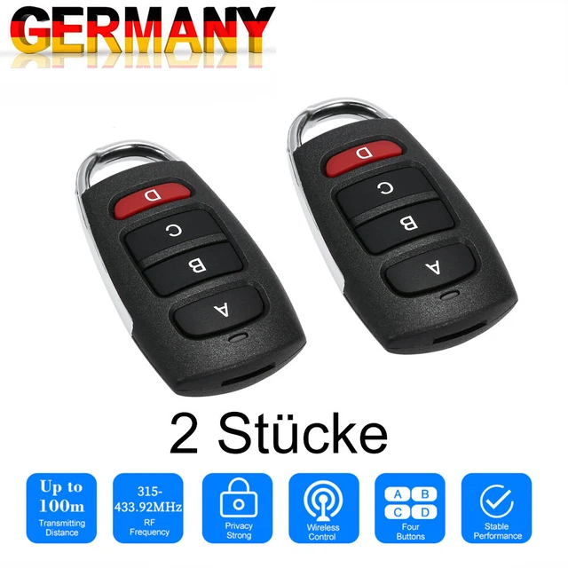 2x Garagentor Fernbedienung 433MHz - Universal Handsender Mit 4 Tasten