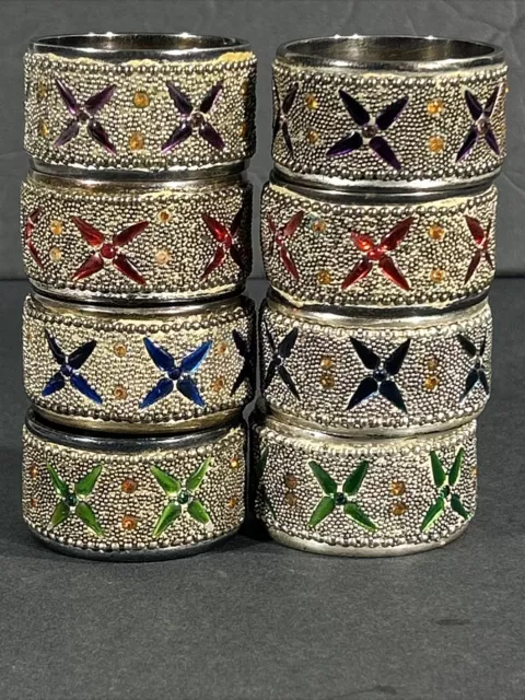 Pier 1 Imports Set of 8 Napkin Rings Silver Plated Holiday Moroccan Star