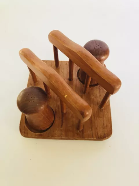 Danish Mid Century Modern Teak Wood Salt & Pepper Shakers Napkin Holder Goodwood