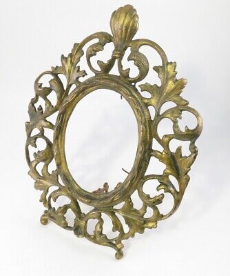 VICTORIAN large ORNATE GILT CAST IRON OVAL STANDING FRAME