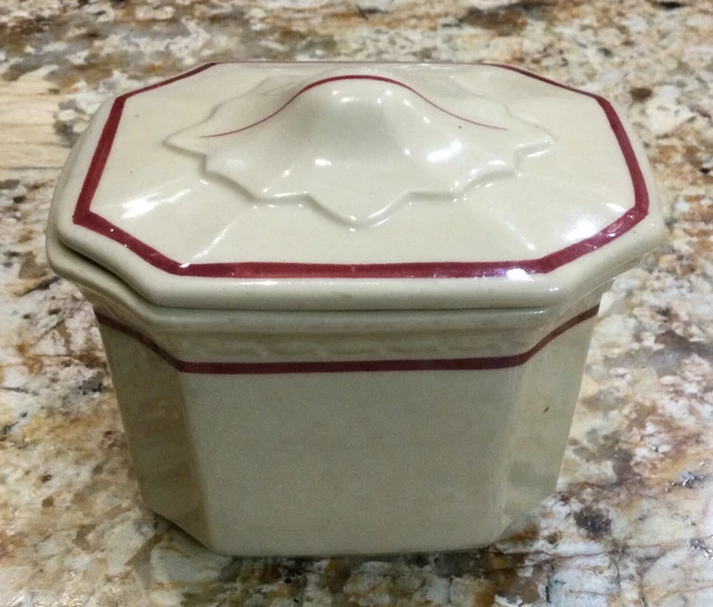 VTG SYRACUSE CHINA ECONO-RIM RED LINE/TAN Restaurant Ware Lidded Sugar Bowl 1960