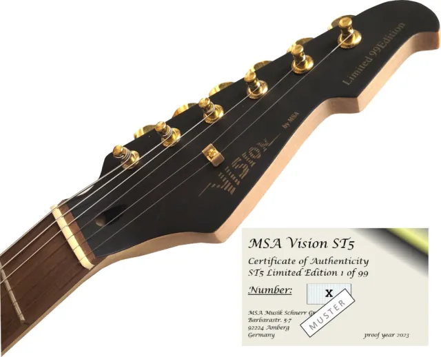 Limited Edition ! 1 of 99 - E-Gitarre Matt Schwarz Gold Elektrogitarre MSA 3