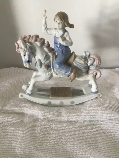 Vintage 1991 Meico Paul Sebastian Girl On Rocking Horse Porcelain Figurine