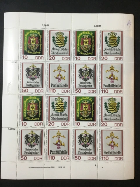 Briefmarken DDR 1990 Mi-Nr. 3306-3309 Posthausschilder - Zusammendruck ZD Bogen