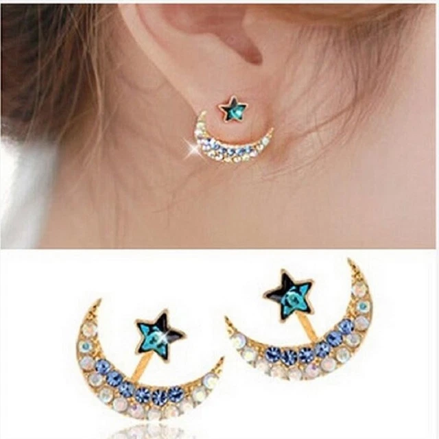 Boucles D'oreilles Lune Et étoiles Suspendues - Alliage Strass, Multicolore, Pour Femmes