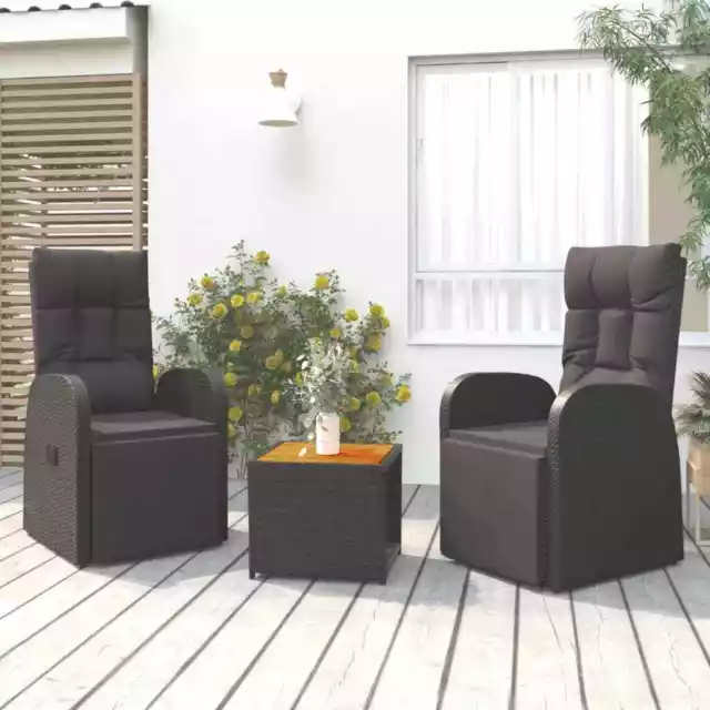 Ensemble de salon de jardin 3 pcs noir poly rotin et acacia