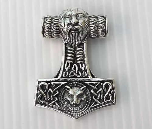 Collar De Cadena Colgante Fenrir Dios Lobo Mjolnir Thors Hammer Plata Esterlina 925