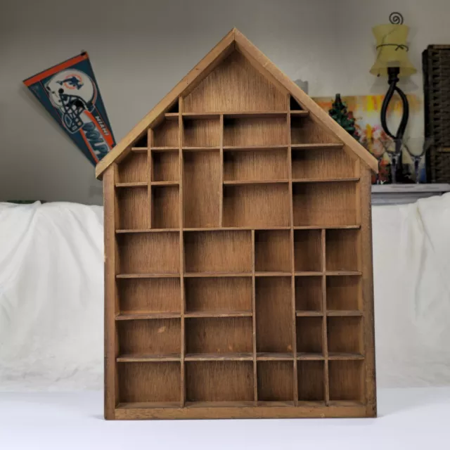 Vintage Wood House-Shaped Trinket Knick Knack Shelf Curio Display