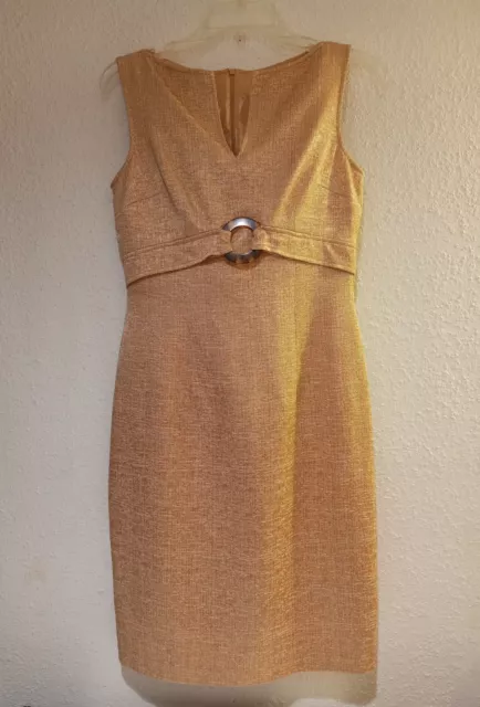 David Meister Champagne Sleeveless Sheath Dress w/Faux Tortoise Accent Size 4