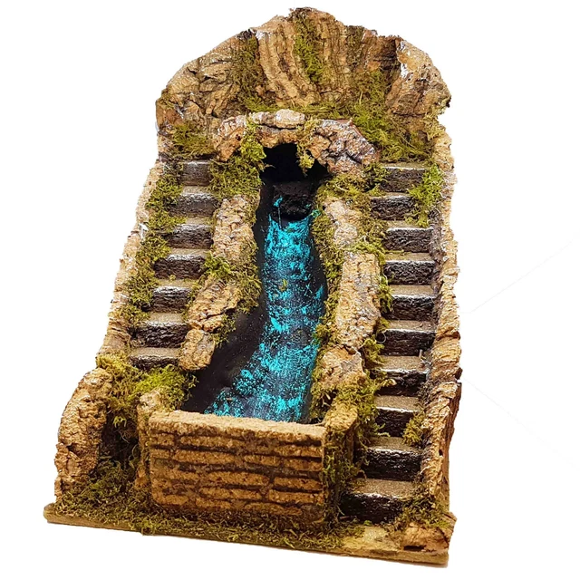 Borgo Con Ruscello Per Presepe - Realizzato A Mano In Italia, 20x14x20 Cm