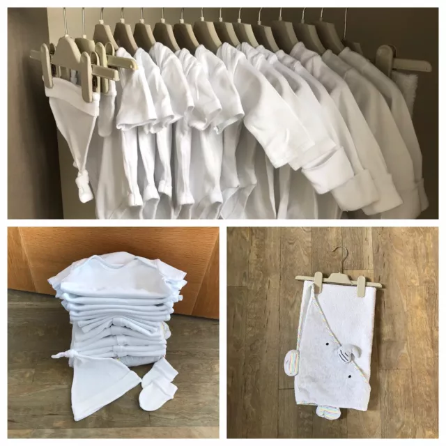 Newborn/ 0-1 Month Gender Neutral / Unisex / Boy/Girl White Baby Clothes Bundle