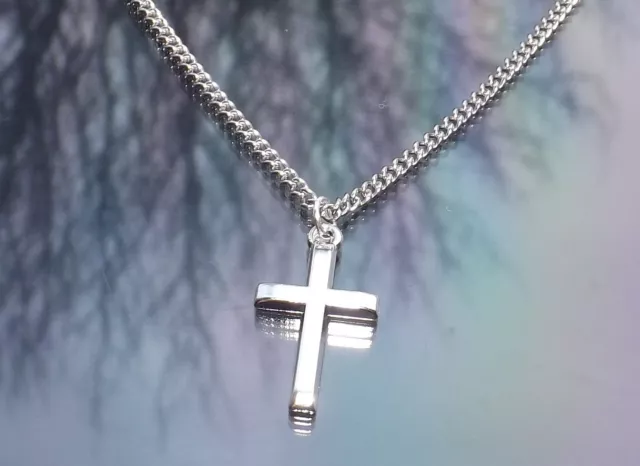 Silver Cross Crucifix Pendant Necklace on a Stainless Steel Chain by Hudegate