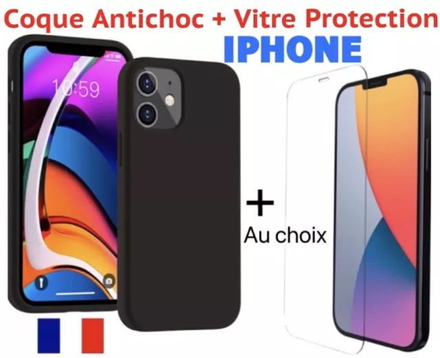 Coque pour iPhone 11 12 Pro max X Max XR 8 7 6 +Vitre Protection verre trempe