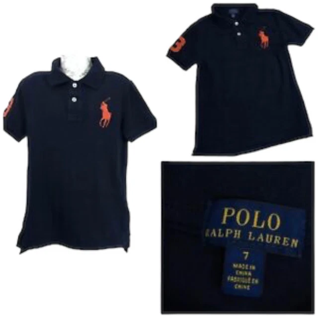 Ralph Lauren Polo Shirt Girls Navy Cotton Mesh Short Sleeve Big Pony Logo AGE 7