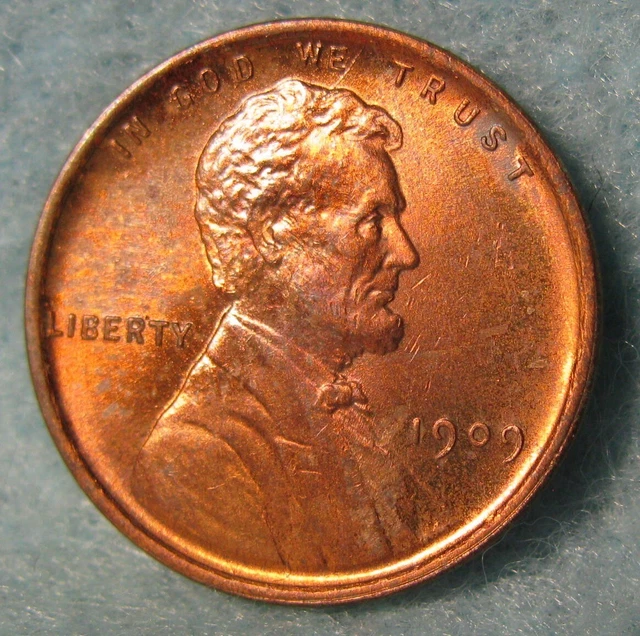 1909 VDB Lincoln Wheat Penny Small Cent Uncirculated Lots Of Red ~ Old US Coin