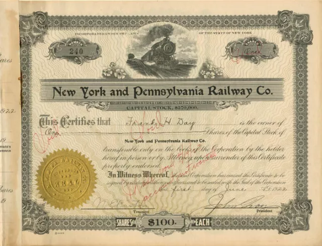 New York and Pennsylvania Railway Co. - Railroad Stocks