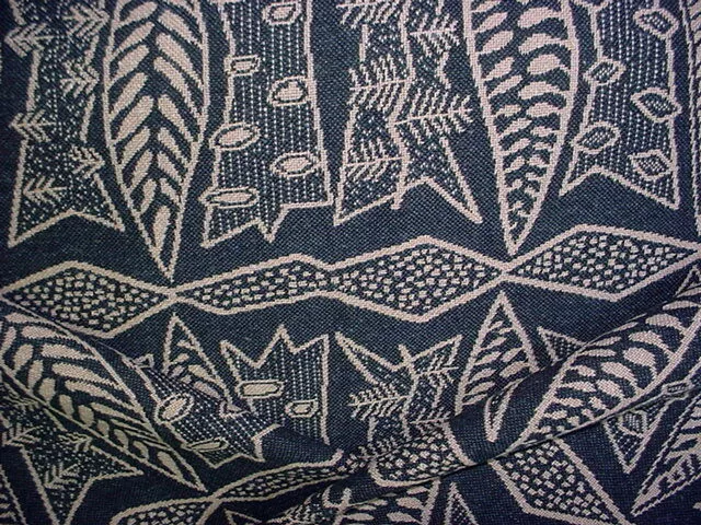 15-5/8Y Kravet Lee Jofa Navy Taupe Tribal Leaf Linen Upholstery Fabric