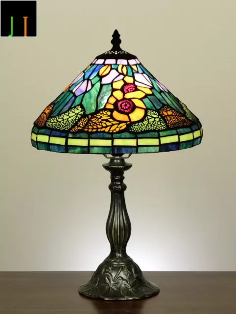 Free Postage JT Tiffany Stained Glass Floral Style 12 Inch Bedside Table Lamp