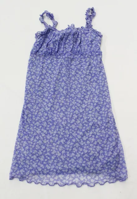 LUQ Girl's Floral Pattern Bukky Ruffle Mesh Dress LV5 Periwinkle Large NWT