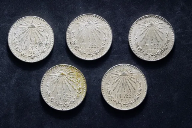 Mexico Silver Peso Lot 1932 / 33 / 35 / 38 / 40 Mexican Libertad Cap Rays Coins