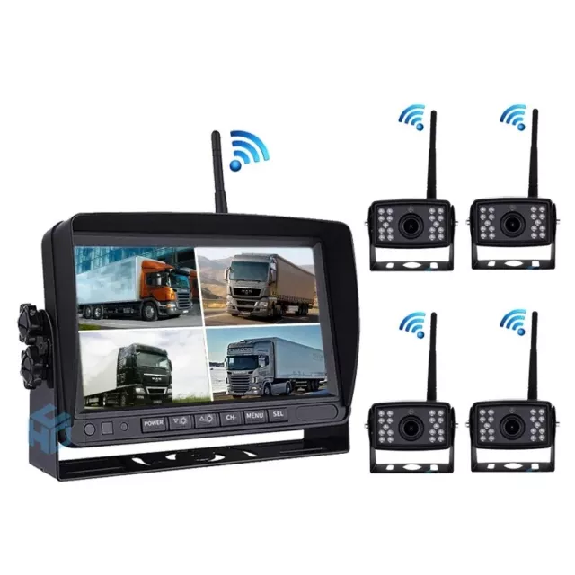 7'' 1080P HD Wireless Rear View DVR Quad Monitor Backup Camera For Truck RV CCD