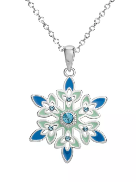 Disney Frozen Silver Plated Blue Crystal Snowflake Pendant Necklace, 18"