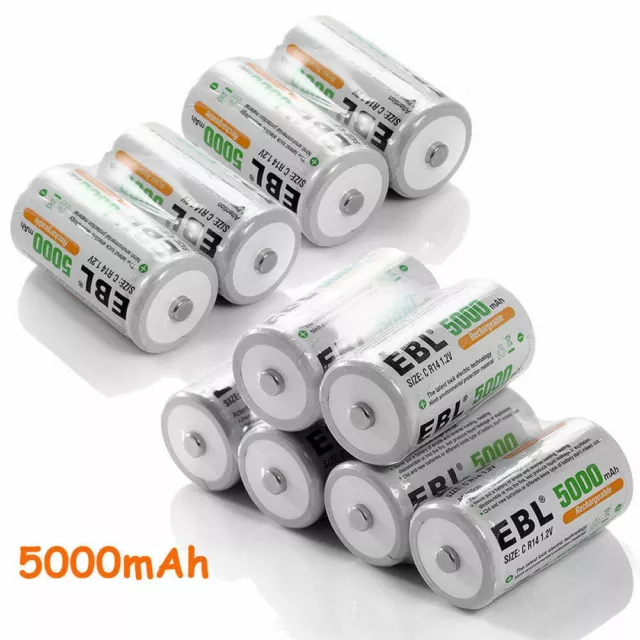 EBL C Cell Size NIMH Rechargeable Batteries 5000mAh 1.2V Battery W/ Case Box Lot