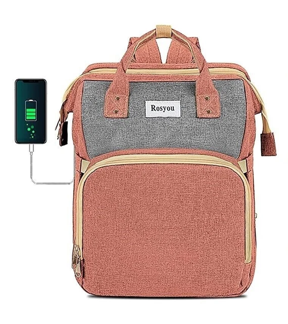 Diaper Bag Backpack Bassinet Changing Pad Bottle Warmer USB Port Waterproof NEW