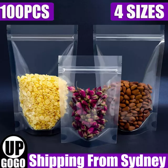 100Pcs Clear Transparent Stand Up Doy Pouches Food Safe Zipper Bags Aluminum AUS