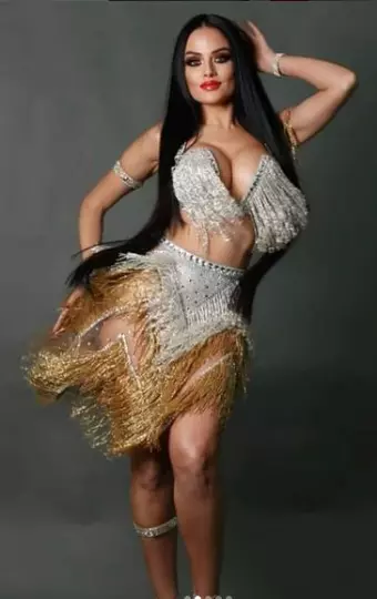 ABDC119 GLASS FRINGE BELLY Dance Costume Set Outfit.