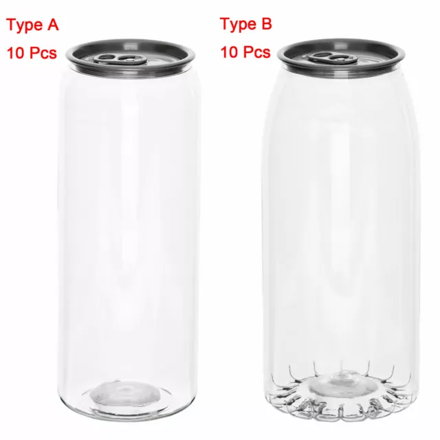 10Pcs Plastic Cans Beverage Bottles Disposable Sealed Can+Sealing Lids Container