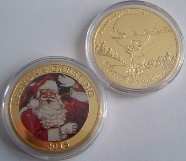 Weihnachtsmann & Rudolph - WEIHNACHTEN - MEDAILLE - VERGOLDET - SELTEN- GESCHENK