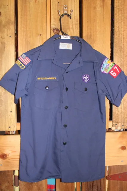 Boy Scouts of America Uniform Youth Shirt Large Cub Blue SEWN on patches