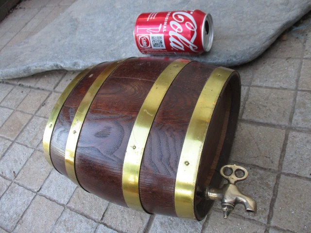 Vintage Wooden Oak Beautiful Wood Oval Barrel & Old Brass Tap Brass Rings