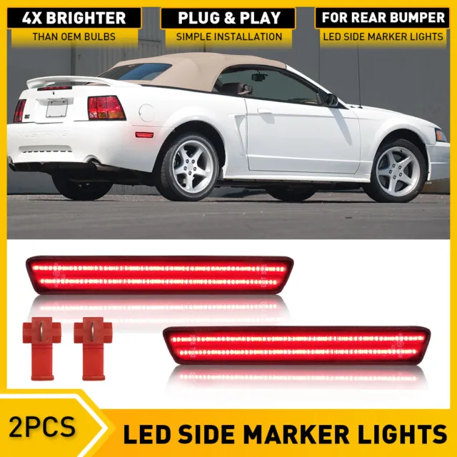 For 1999-2004 Ford Mustang Rear Red Led Bumper Side Marker Light Smoke Lens EOA