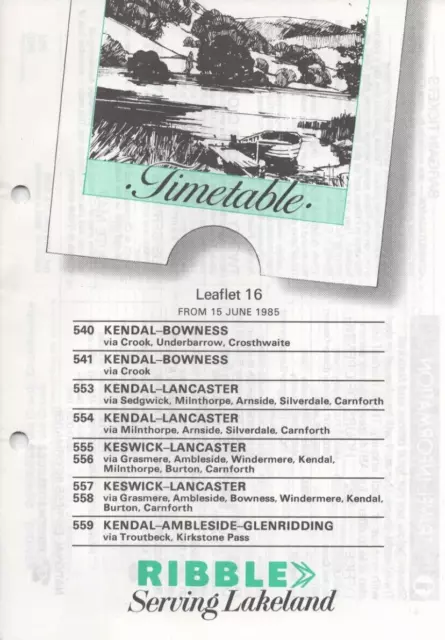 Ribble Bus Fahrplan - 540/541/553/554 - Lancaster-Kendal-Bowness - Juni 1985