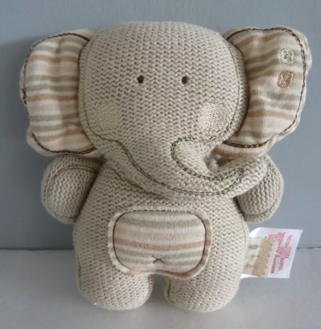 S5. DOUDOU PELUCHE NATURES PUREST ELEPHANT en tricot beige rayé 17cm ETAT NEUF*