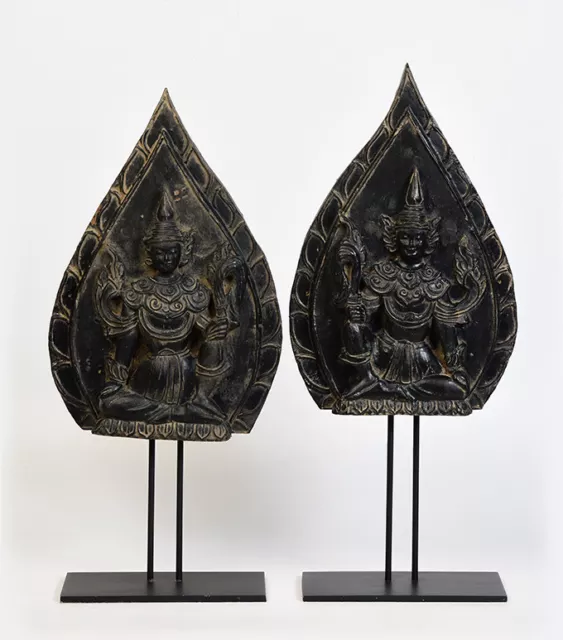19th Century, Mandalay, A Pair of Antique Burmese Wood Carving Angel Panels