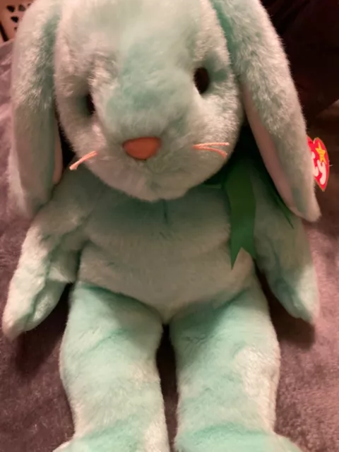TY Beanie Buddy - HIPPITY the Green Bunny (14 inch) - MWMTs Stuffed Animal Toy