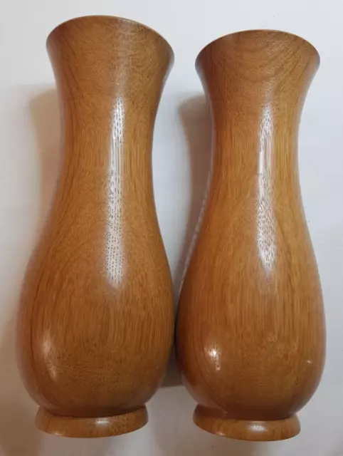 Pair of Hand Turned Wooden Candlesticks Height 19 cm x 8cm