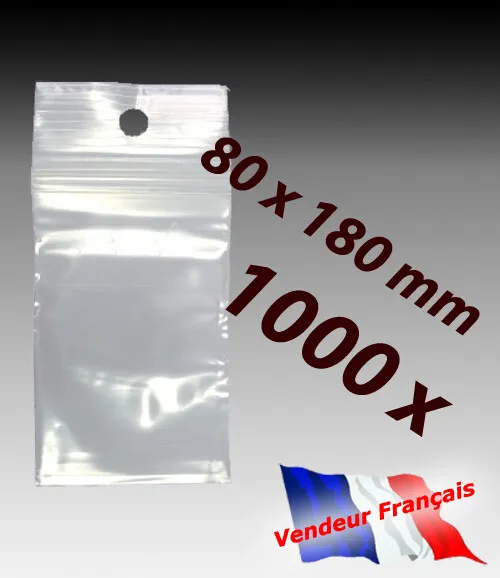 LOT 1000  sachets pochette plastique zip 80x180 8x18  alimentaire   f